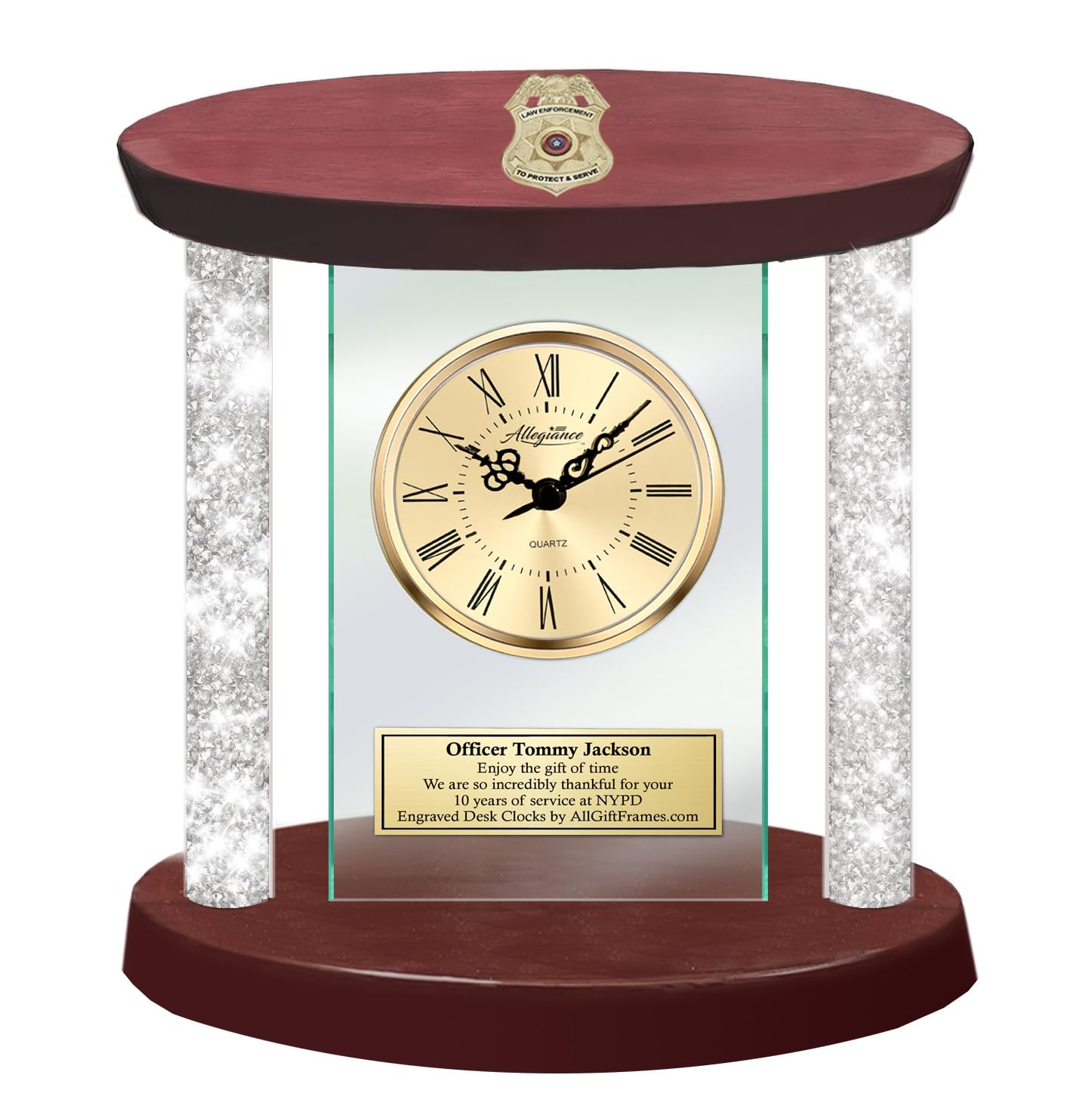 AllGiftFrames Personalized Diamond Column Sculpture Gold 3D Law Enforcement Logo Police Academy Graduation Gift Police Officer Service Award Wood Structure Congratulation Retirement Policeman