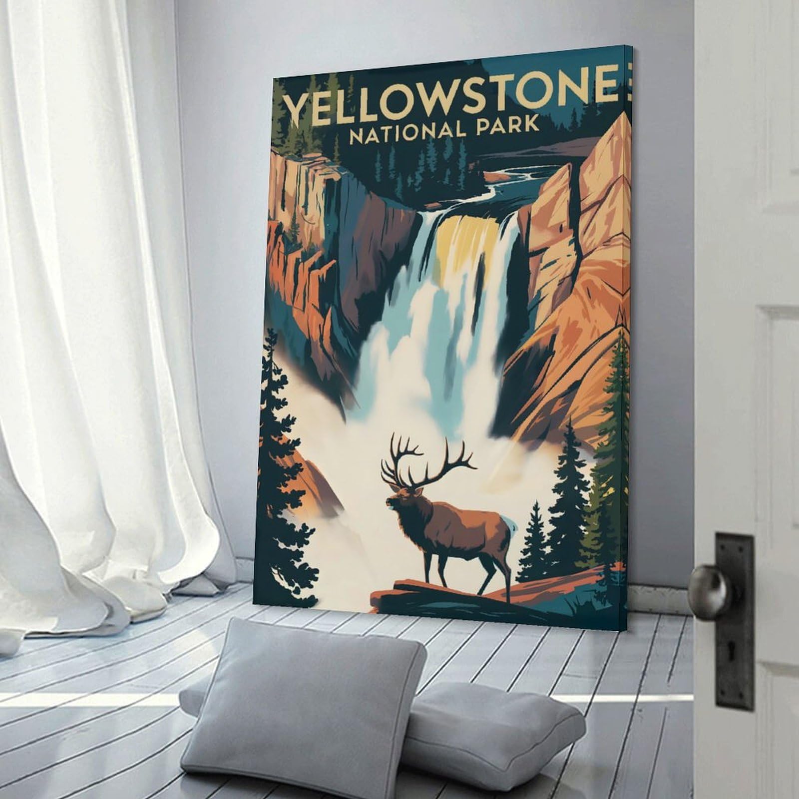 Junmoney Yellowstone National Park Vintage Canvas Wall Picture, 08x12inch(20x30cm), for Wall Displays, Bedrooms Or Room Updates, Wall Decor Suited to Curated Displays