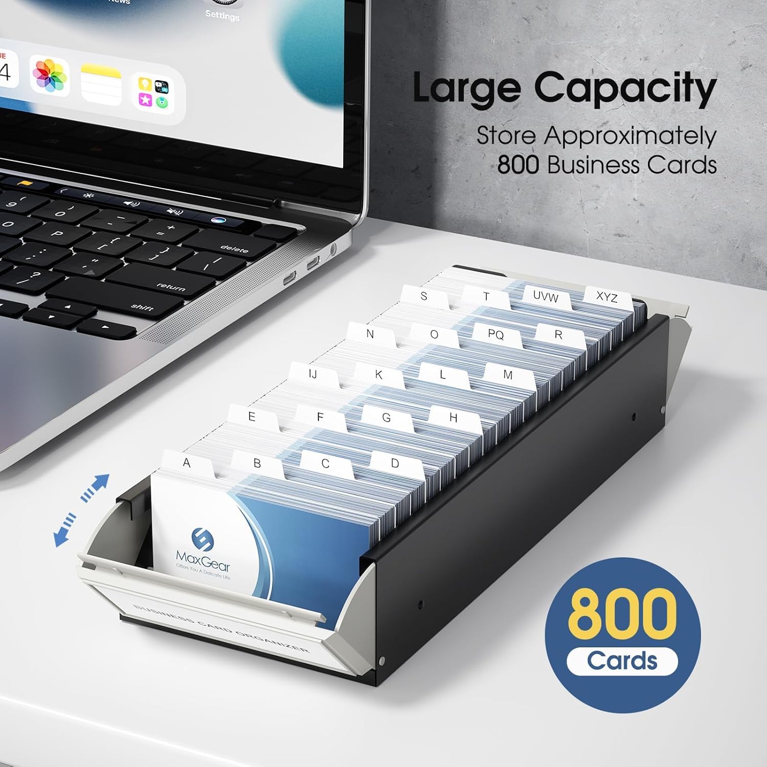 Portatarjetas de Visita, Almacenamiento de hasta 800 Tarjetas Caja de Tarjetas de Visita Extensible de Metal Y Plástico con Tapa Transparente(Negro)