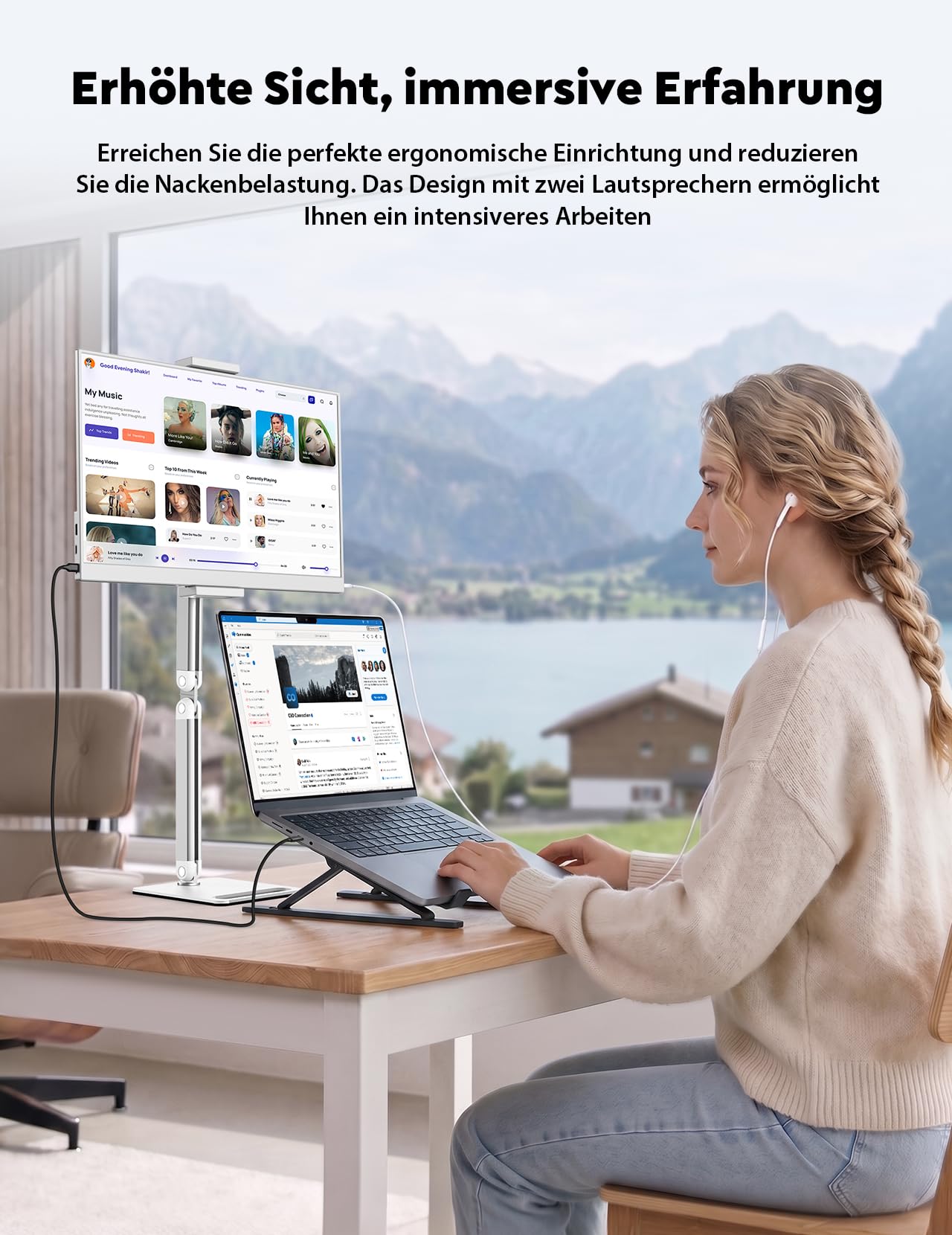 MAGICRAVEN Tragbarer Monitor, 15.6" 1080P FHD Laptop Bildschirm Erweiterung Monitore IPS, Portable Monitor mit Lautsprecher, Mobiler Monitor für Laptop/Handy/PS45/X-Bo mit HDMI/USB C & Metallständer
