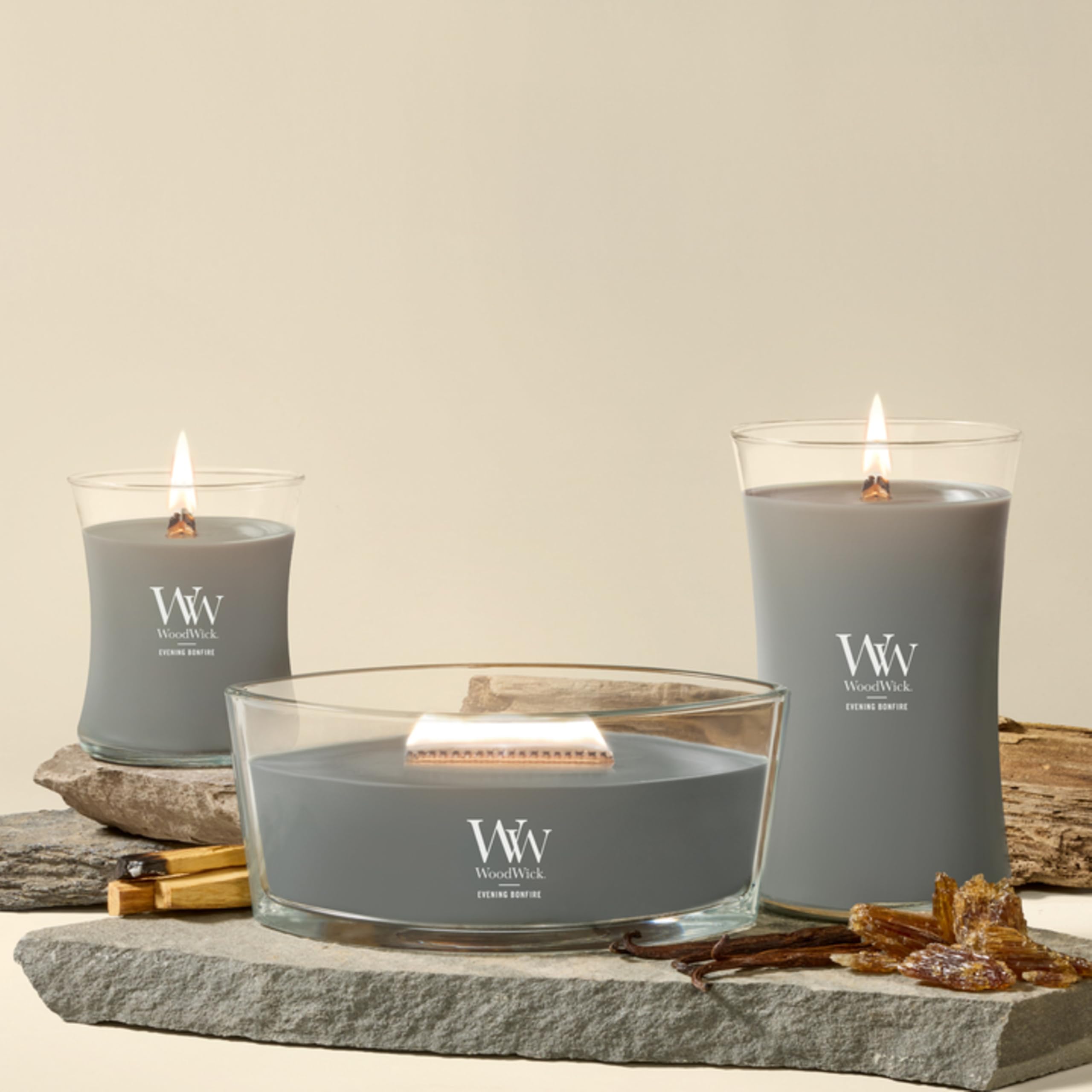 WoodWick Abend am Lagerfeuer Sanduhrformige Duftkerze im Glas, 275 g, Grau/durchsichtig, 9.7 x 10.3 x 11.9 cm