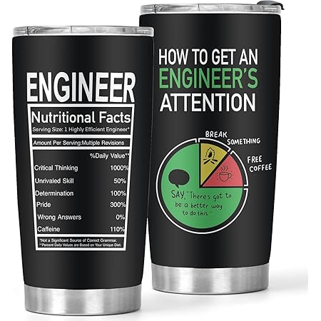 FlyweightZ Engineer Gifts For Men - 20oz Funny Black Tumblers for Engineers - Cool Birthday Gift For Dad - Christmas Gifts for Boyfriend - Coffee Tumbler Cup with Lid, 1 Piece