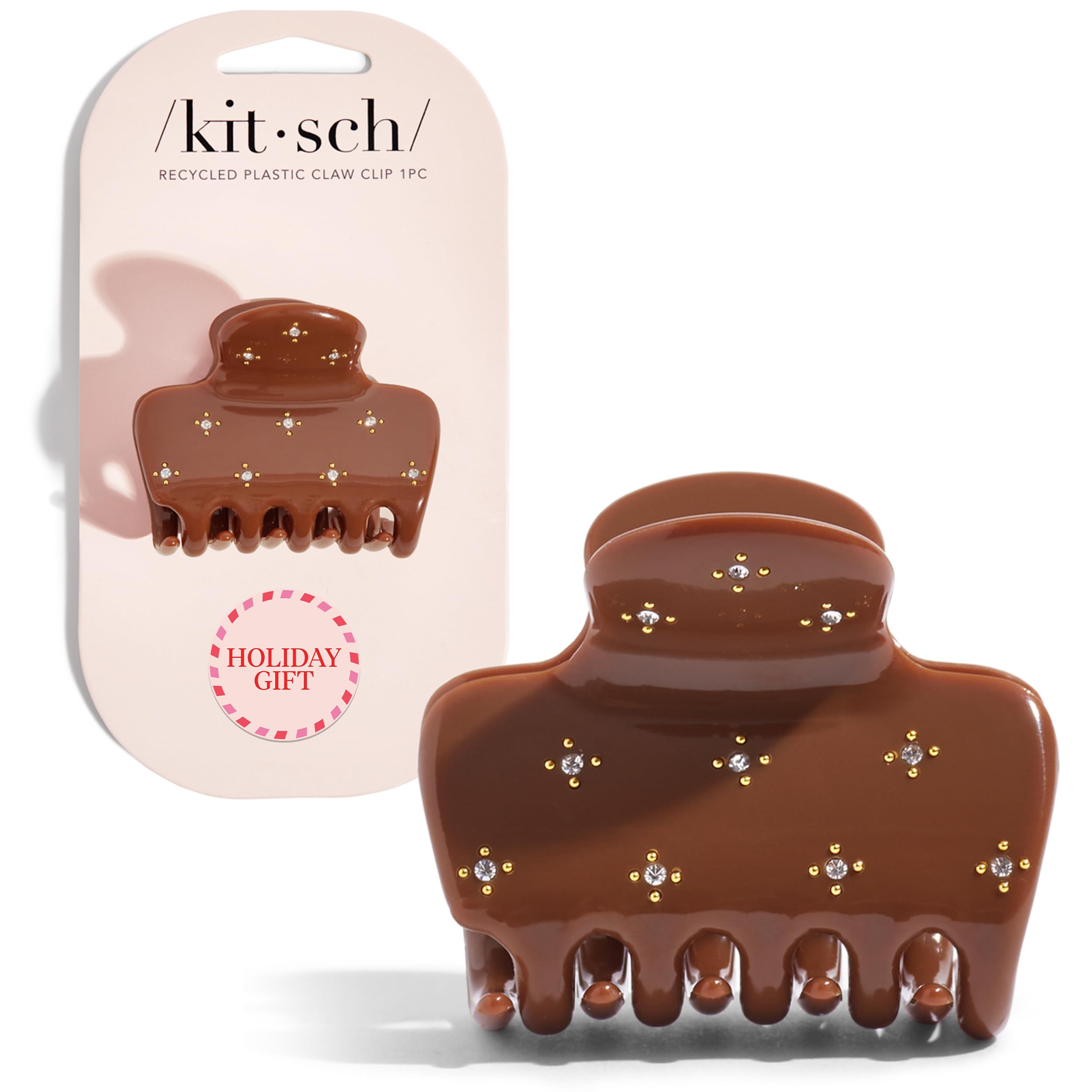 Kitsch Rhinestone Hair Claw Clip, Strong Grip Recycled Plastic Hair Clip for Thick, Curly & Fine Hair, Medium | Ideal Gifts for Women, Camel, 1pc