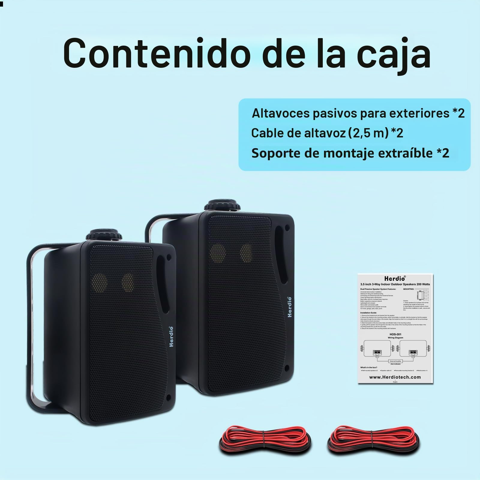Herdio Altavoces pasivos para Exteriores de 3,5 Pulgadas, 200 W, 3 vías, Impermeables, para Interior, Exterior, Interior, Barco, jardín, Patio (1 par, Negro)