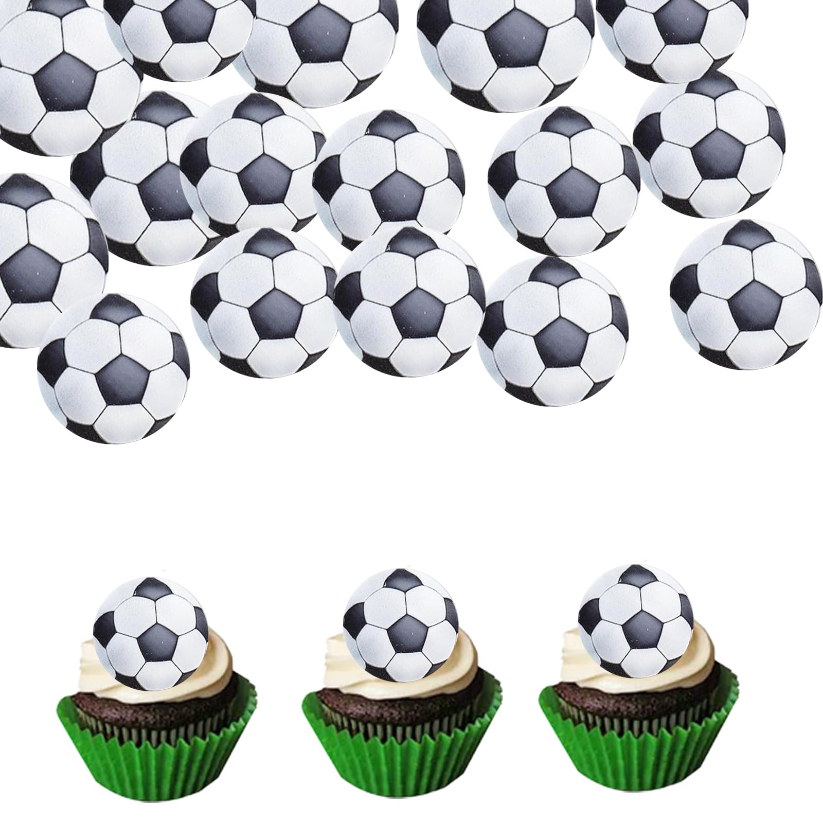 50 Stück Tortendeko Fussball Essbar, Esspapier Fußball Cupcake Topper, Fussball Deko Geburtstag Kinder, Muffin Kuchen Deko für Jungen Geburtstag Sport Themed Party Dekoration