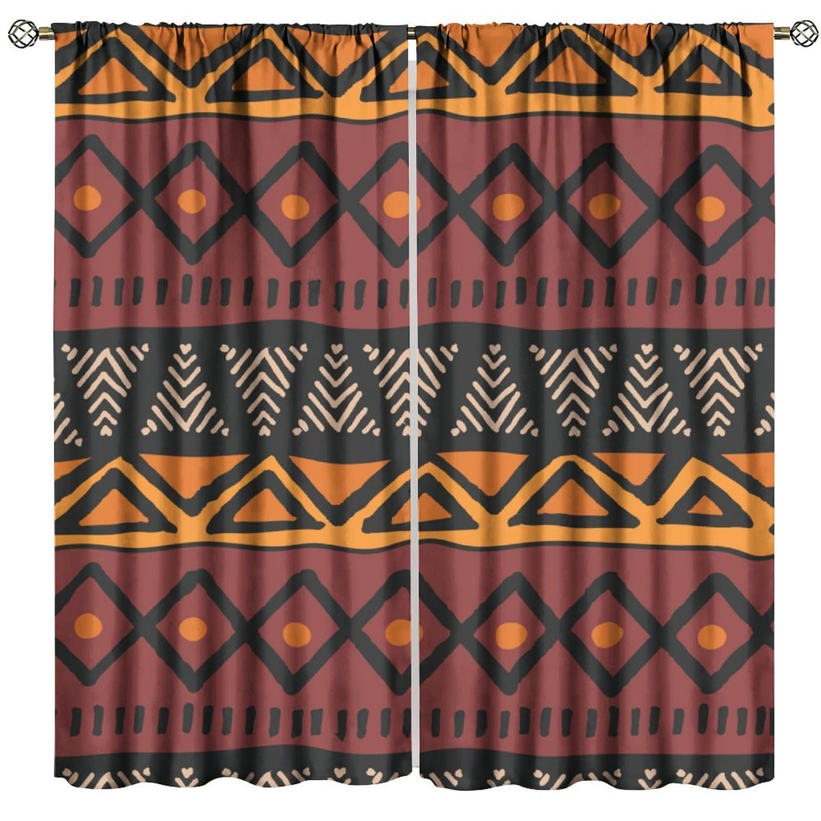 FAOTELY African Mud Cloth Curtains Tribal Design Afrocentric Ethnic Bohemian Motif Blackout Window Drapes for Bedroom Living Room Kitchen Cafe Decor （W21xL45 Inch） x2 Decor