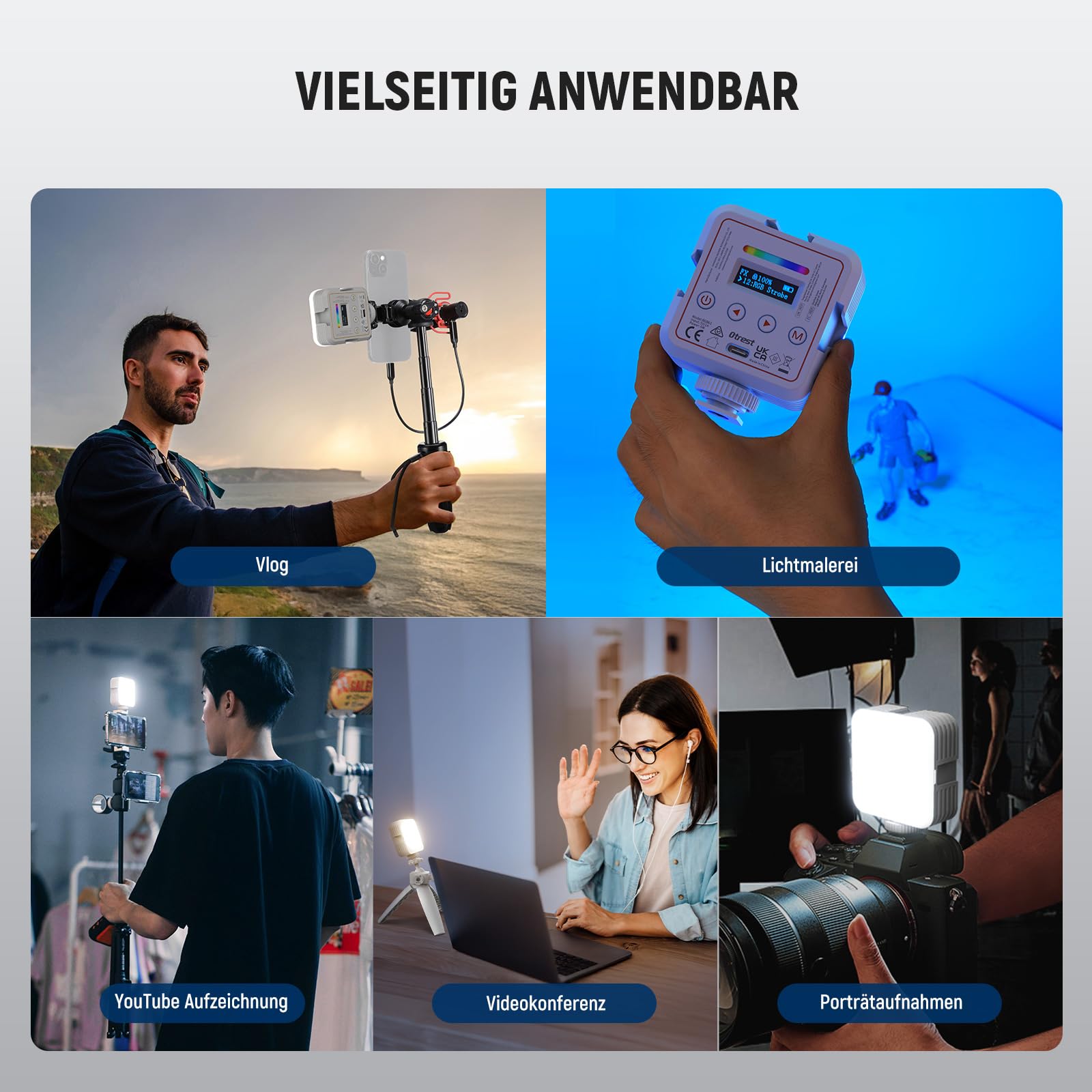 RGB61 Videoleuchte Magnetic RGB Videolicht 6W tragbares kleines LED Kameralicht mit 360° Vollfarbe 2500K-8500K CRI97+ 20 Szenen 2000mAh Akku Cold Shoes Videoaufzeichnung Fotografie Selfie Licht