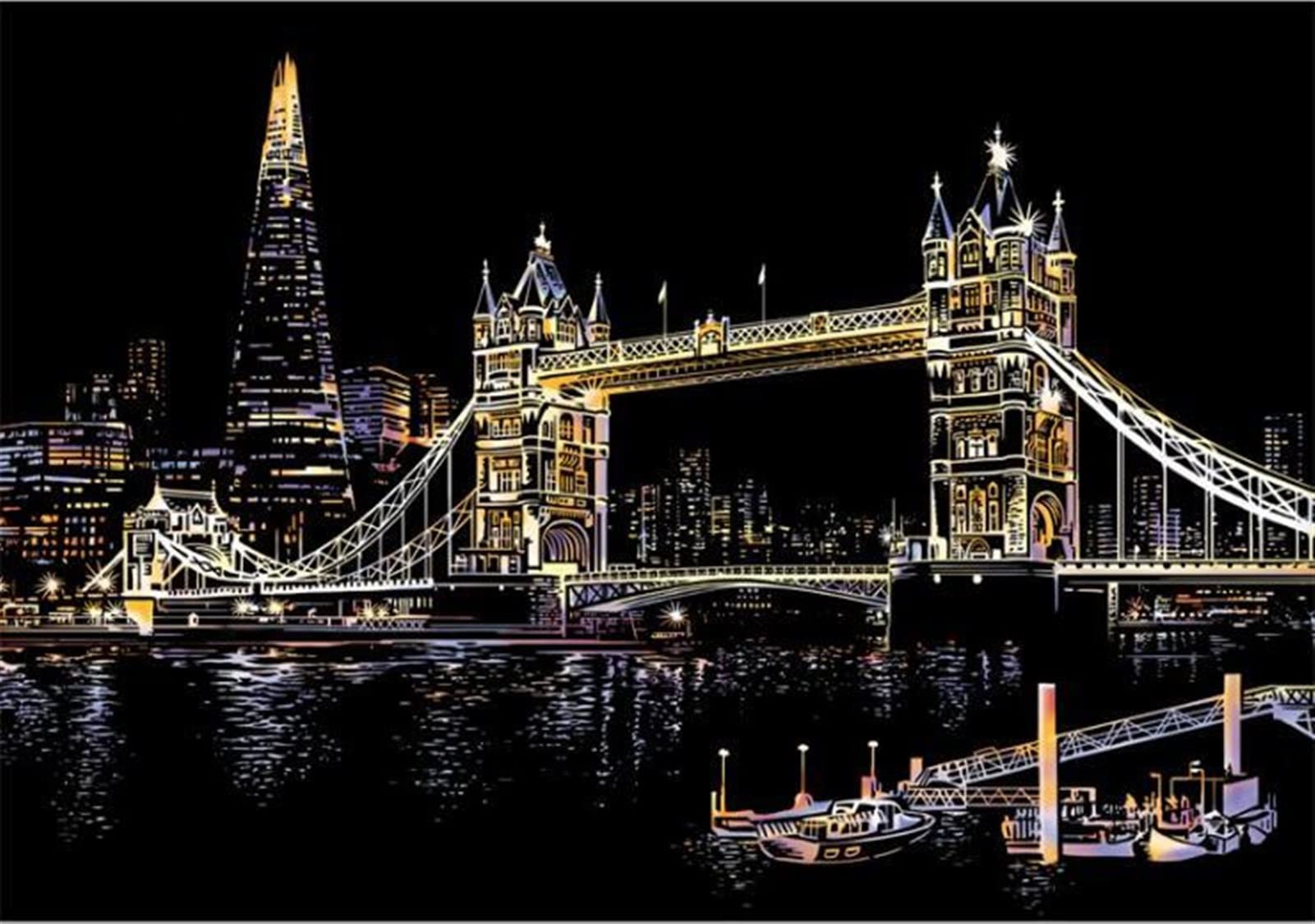 SMDSAZ 23 Colors Decorative Scratch Painting World Sightseeing Pictures Scraping Image Drawing Paper Home Decoration Birthday Gifts (Color : London Bridge)