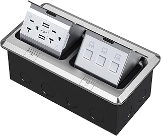KYHSHJ Dual Pop-Up Floor Electrical Outlet Box Kitï¼Œ20 Amp Stainless Steel USB TR Receptacle Outletï¼Œ3-Port RJ45 Datacom Receptacleï¼ŒWaterproof Gasket with IP44 Waterproof Ratingï¼ŒETL Listed, Silver