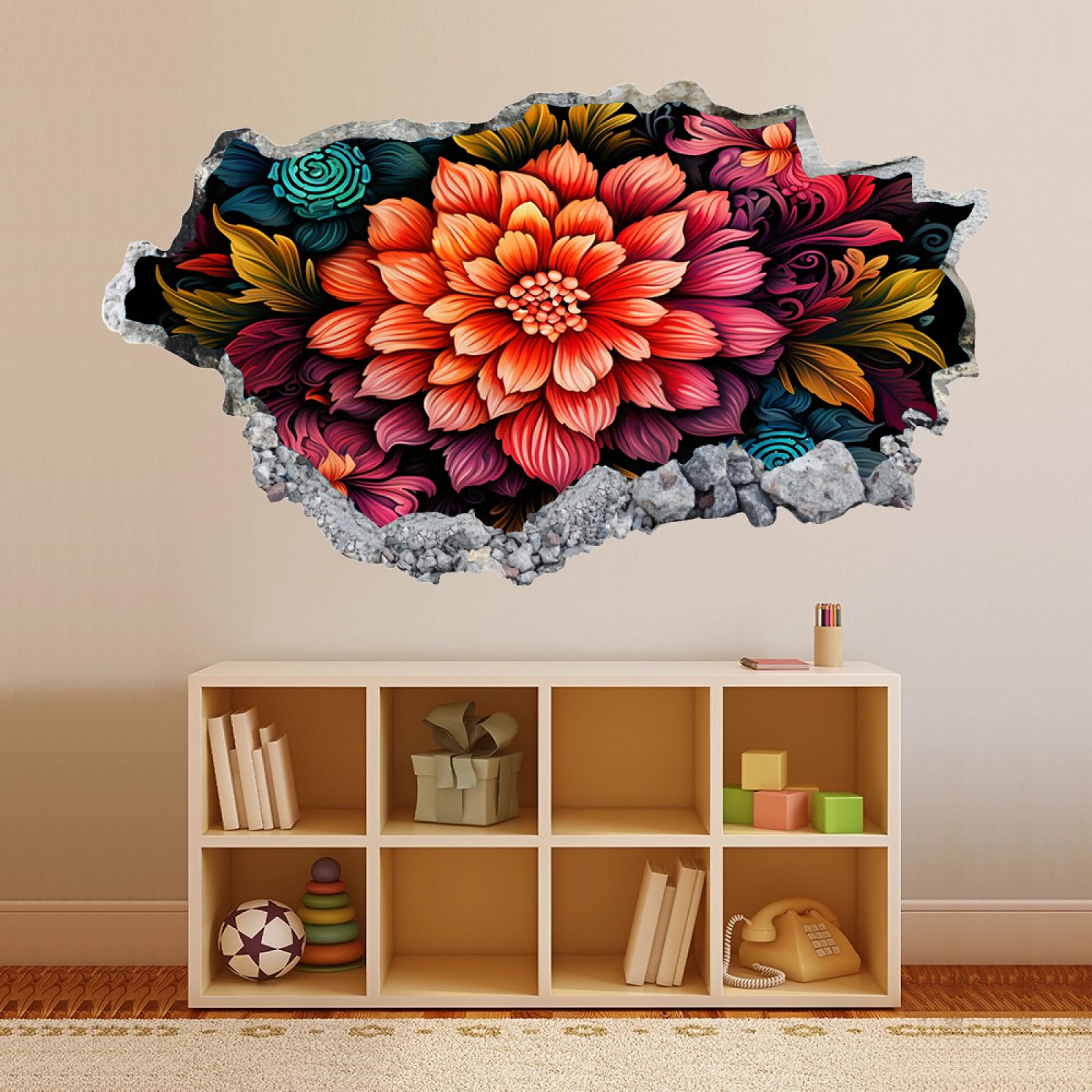 Vinilos Decorativos 3D Rotos Plantas De Flores Tatuaje de pared vinilo extraíble decoración del hogar Calcomanías impermeables para Guardería Habitación Decoración de pared 70x122cm