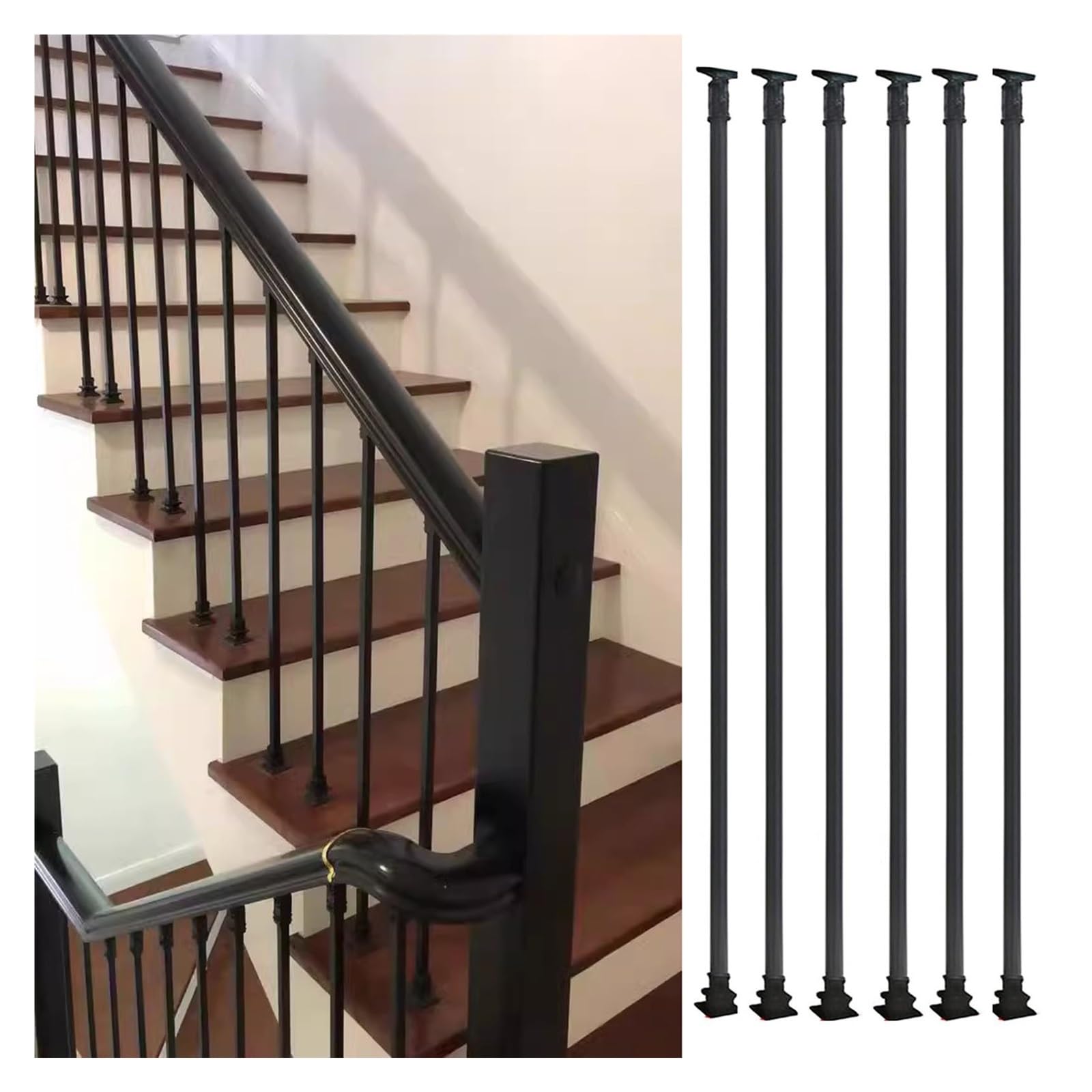 Poteau de rampe d'escalier réglable en fer forgé noir pour sécuriser les marches
