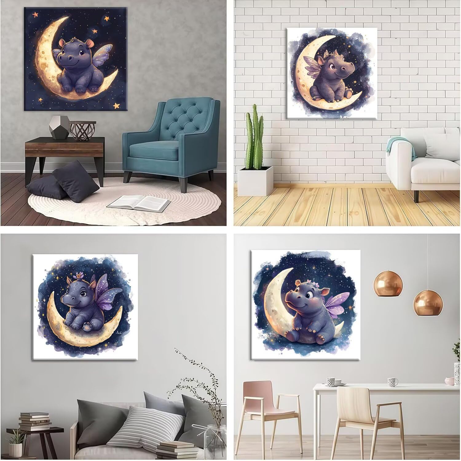QIANLUOO Hipopótamo de la luna Pintar Diamantes Kit Adultos 80x80cm f-941