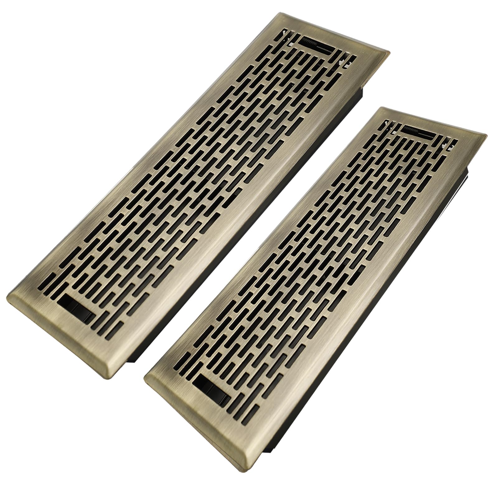 Howeall 4x14 Inches 2 Pack Heavy Duty Walkable Floor Register - Easy Adjust Air Supply Lever Decorative Floor Vent Covers, Boston Design Vent Covers for Home - Antique Brass — image 1