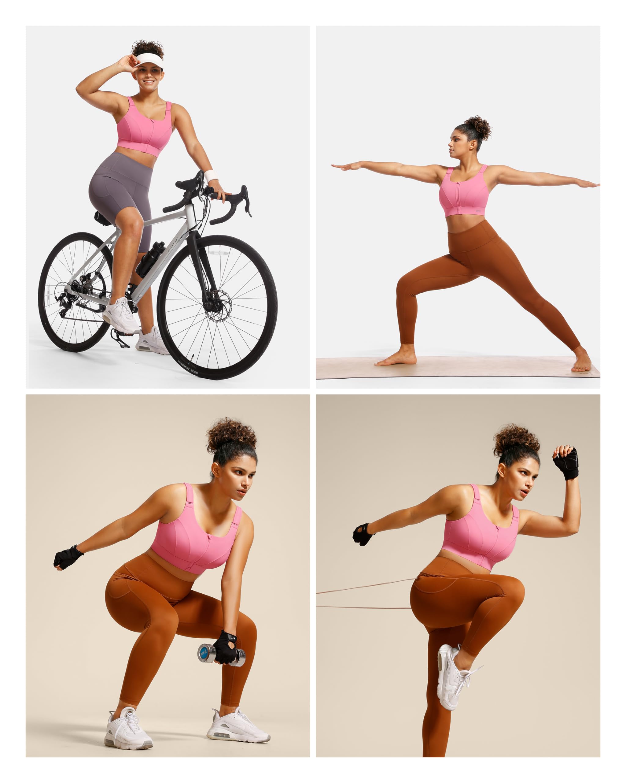 Sujetadores deportivos ajustables de alto impacto para mujer, con cremallera frontal, cobertura completa y parte superior de compresión acolchada, rosa (flamingos pink), XXL