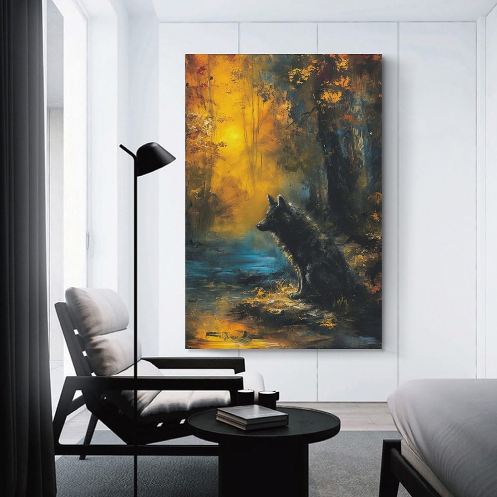 Junmoney Unframe-Style-14 Wolf In Autumn Forest Painting Room Decor Wall Art 12X18inch(30X45cm), For Entrance Walls, Hall Decor Or Foyers, A Neat Decor Update For Hallways