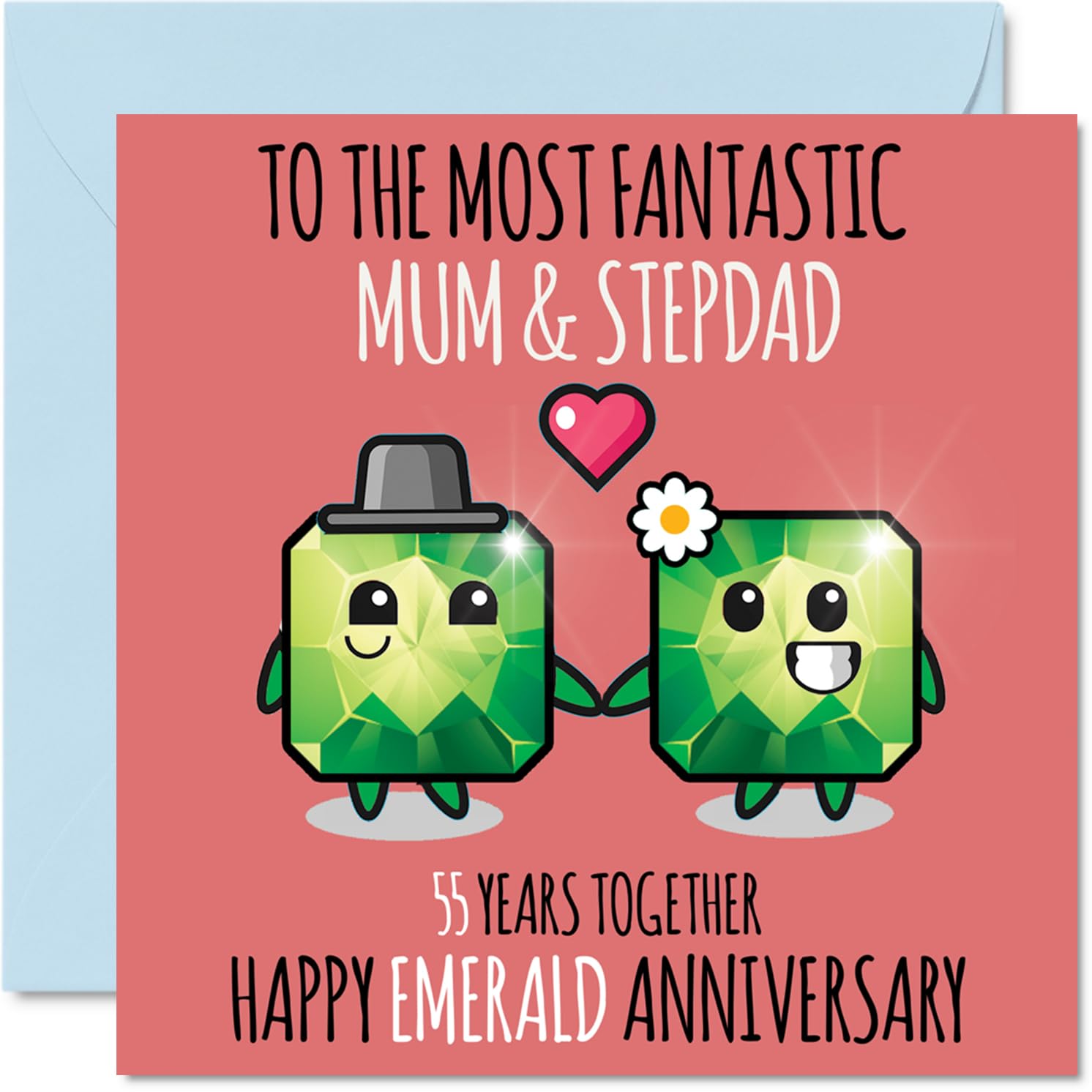 Cute Emerald Anniversary Card for Mum & Step Dad - 55 Years Together - Happy 55th Wedding Anniversary Cards for Step Dad Mum, 145mm Greeting Cards Anniversaries