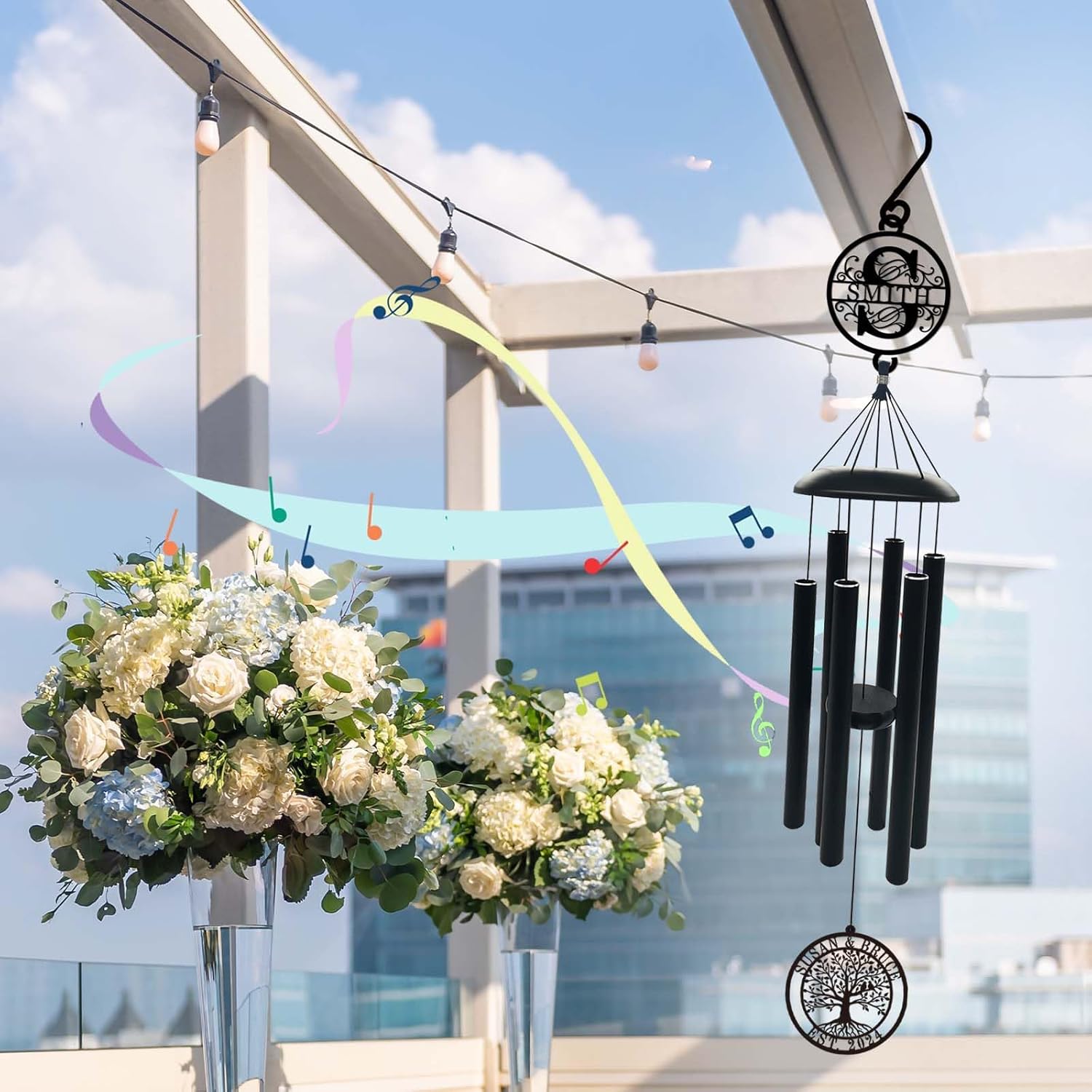 Large 44 Inch Wind Chime Anniversary or Wedding Gifts with Personalized Metal Signs, Custom Wind Chime Wedding Gift for Couple Parents