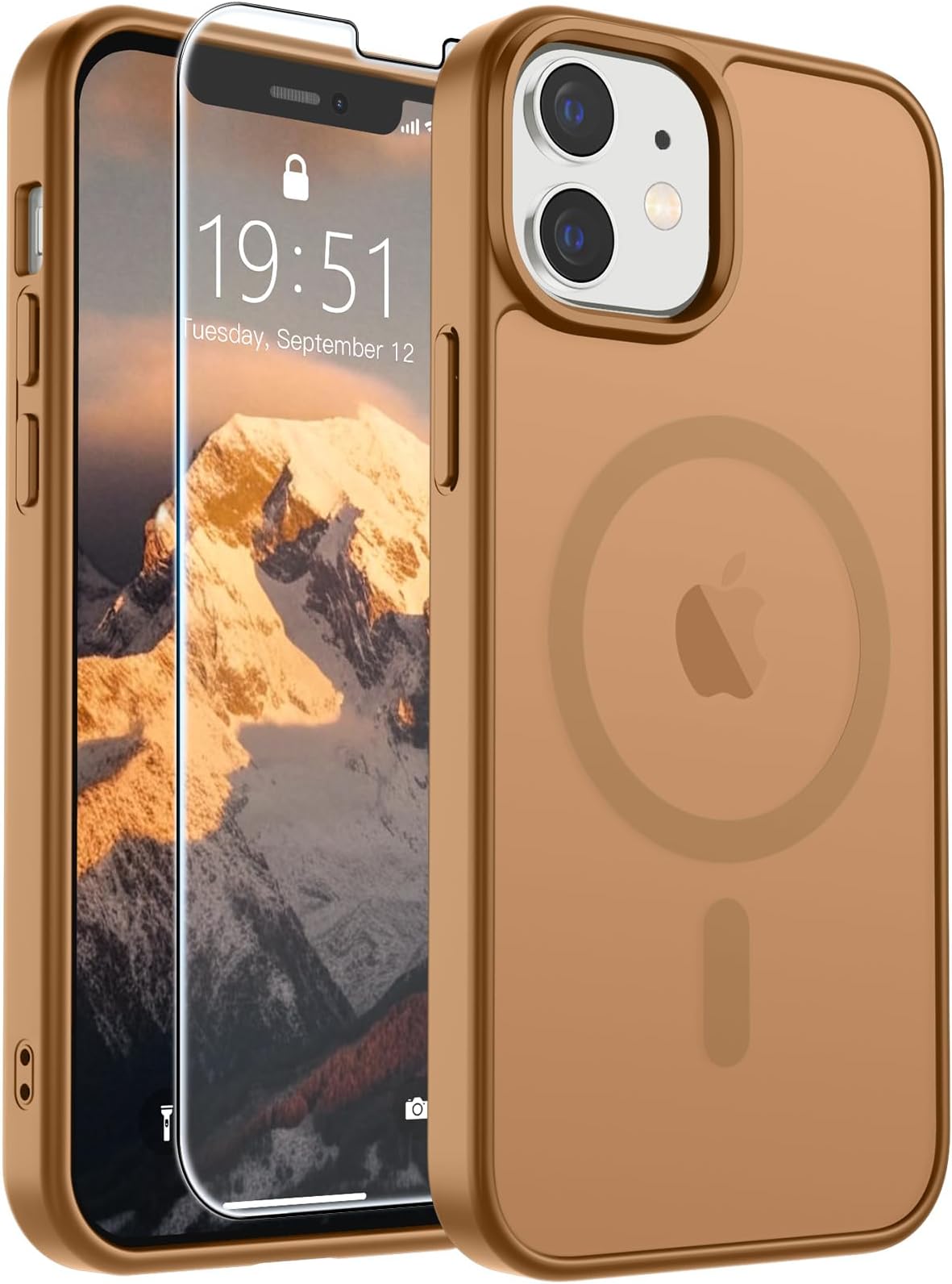 SUPFINE Magnetic for iPhone 12 Mini Case/iPhone 13 Mini Case Brown | With Screen Protector, Translucent Matte, Compatible with MagSafe, Military Grade Drop Proof, Rugged Shockproof Protective