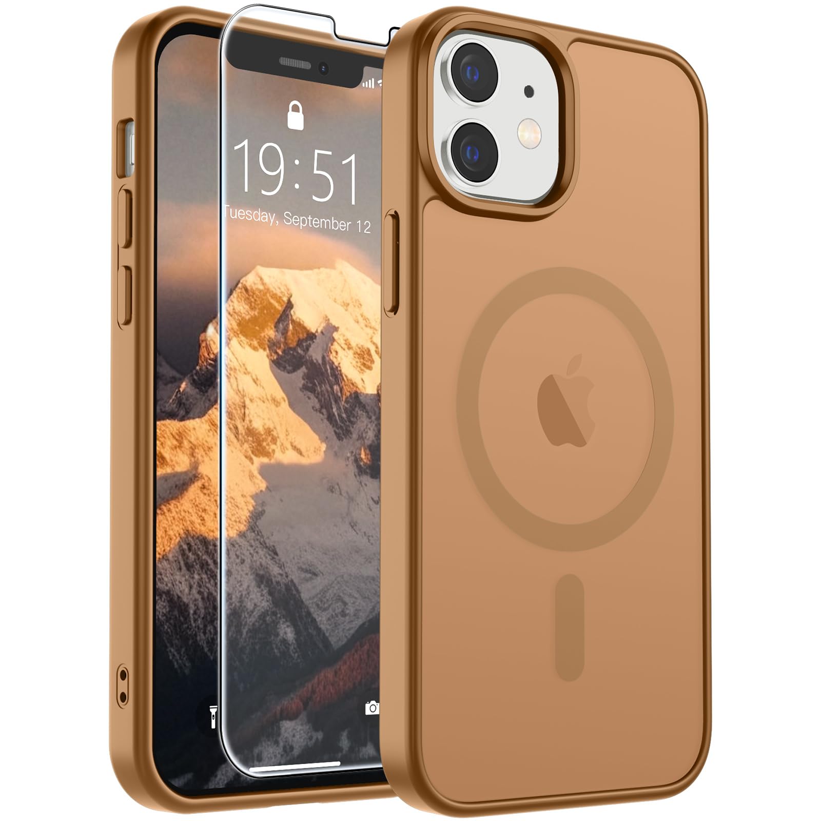 SUPFINE Magnetic for iPhone 12 Mini Case/iPhone 13 Mini Case Brown | With Screen Protector, Translucent Matte, Compatible with MagSafe, Military Grade Drop Proof, Rugged Shockproof Protective