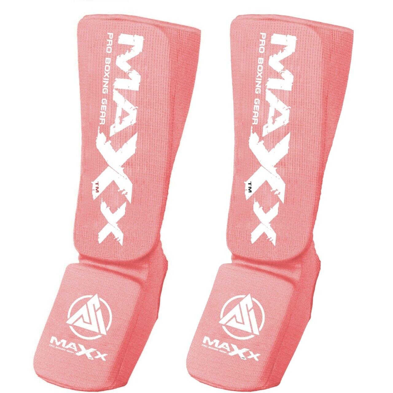 MAXX Shin Instep Pad Leg Foot Guards Muay Thai Kick Boxing Guard Protector Eva Foam Comes in Pair (XL, Pink)