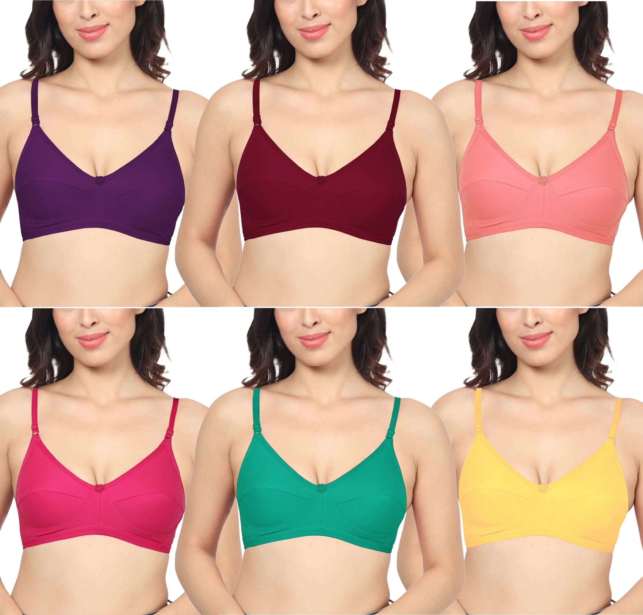 Teeny Bopper Women's Cotton Non Padded Non Wired Everyday Bra (Pack of 6)