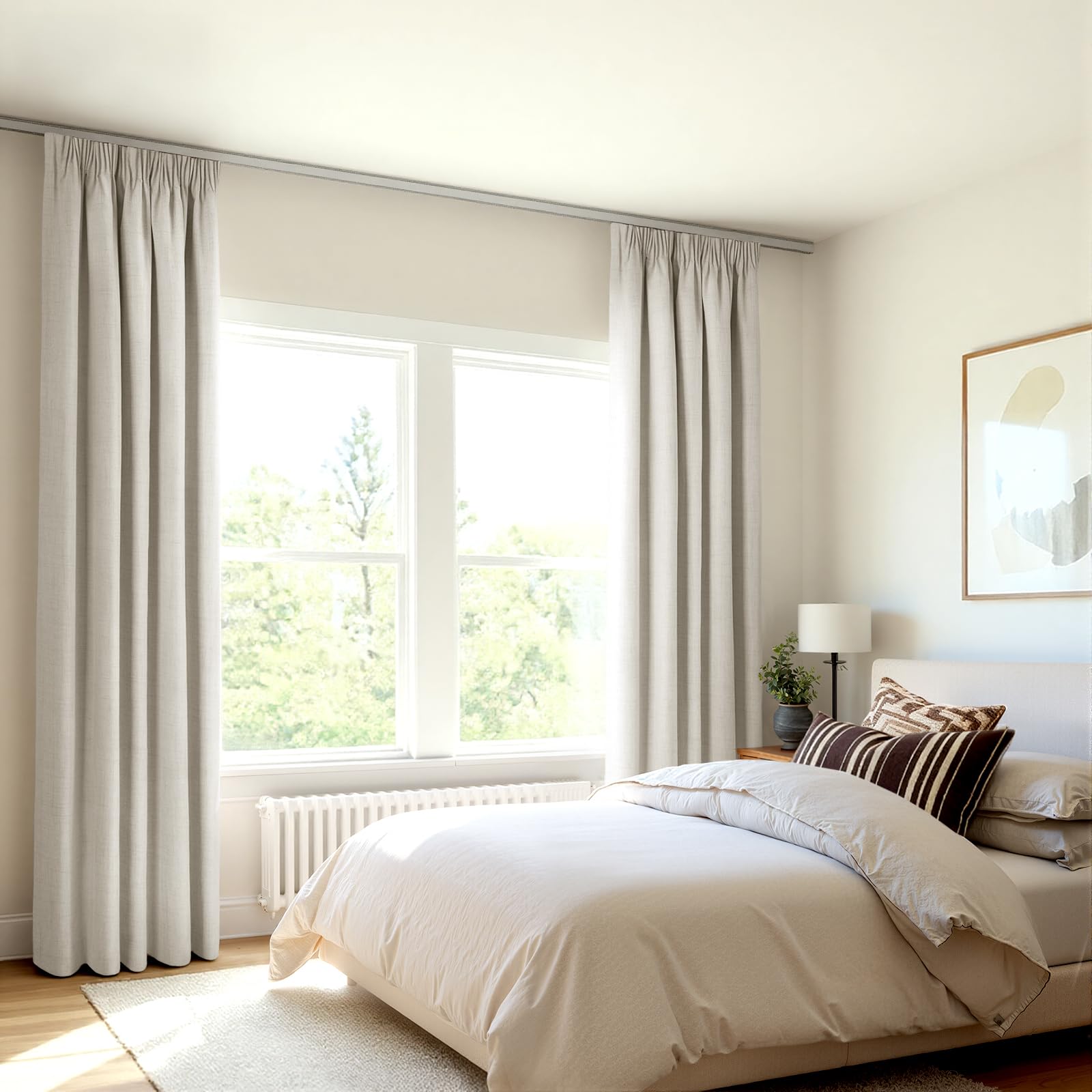 INOVADAY 100% Rideau Occultant Thermique 140 x 245 cm Lot de 2, Beige | Rideau Galon Fronceur pour Salon et Chambre, Isolant Anti Froid et Chaleur, Réduction du Bruit, Suspension Flexible, OEKO