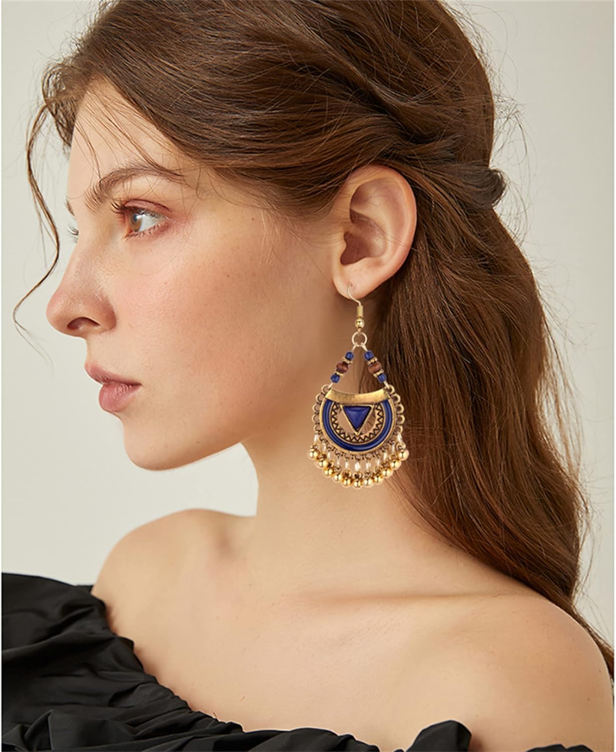 Handmade Bohemian Vintage Gold Bronze Round Flower Geometry Dangle Drop Earrings with Many Teardrop Pendant for Women - Image 4