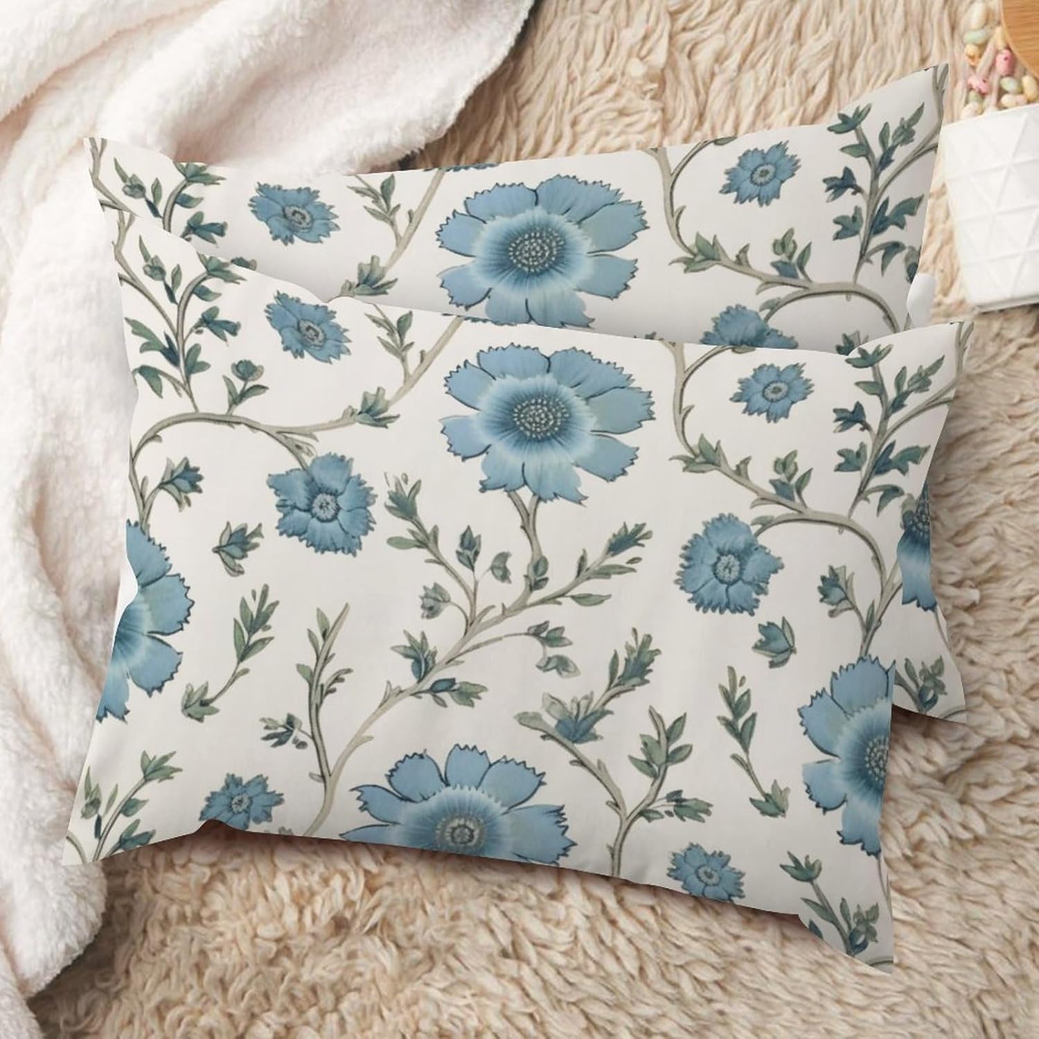 Asian Style Pillow Cover Mughal Flower in Monsoon Cushion Cases Dynasty 20x26in Set of 2 Decorative Pillow Home Cotton Linen Vintage Rectangular Throw Pillow Cover for Home Bedroom Bed