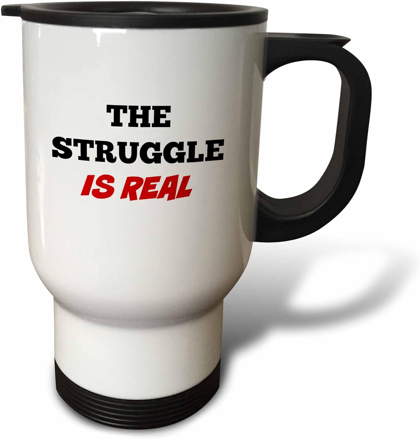 3dRose The struggle is real-Travel Mug, 14 oz, Stainless Steel, White