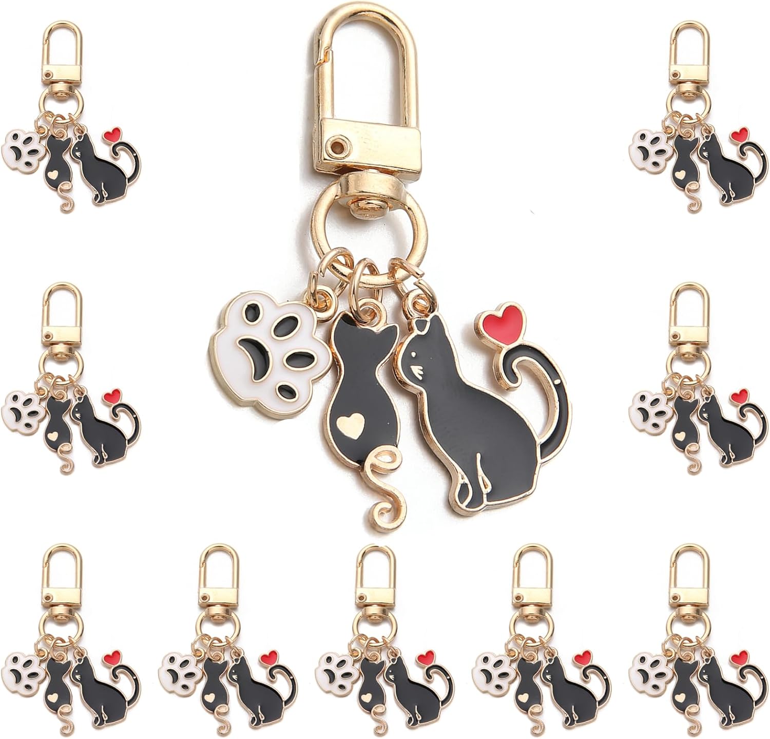 PHAETON 10PCS Cute Cat Charm Keychain Kitty Keychain Gift Cat Themed Decorations Kitty Keyring Accessories for Backpack Bag