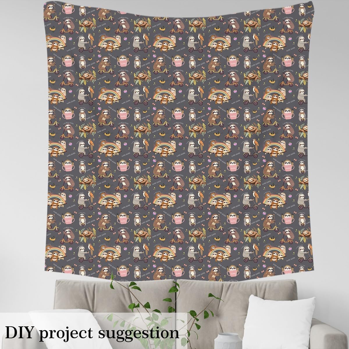 Feelyou Cute Sloth Upholstery Fabric for Chairs 3 Yards Kawaii Animal Fabric by The Yard Rainbow Decorative Waterproof Outdoor Fabric Bicycle Fabric for Home DIY Projects Take Exercise Outdoor Fabric