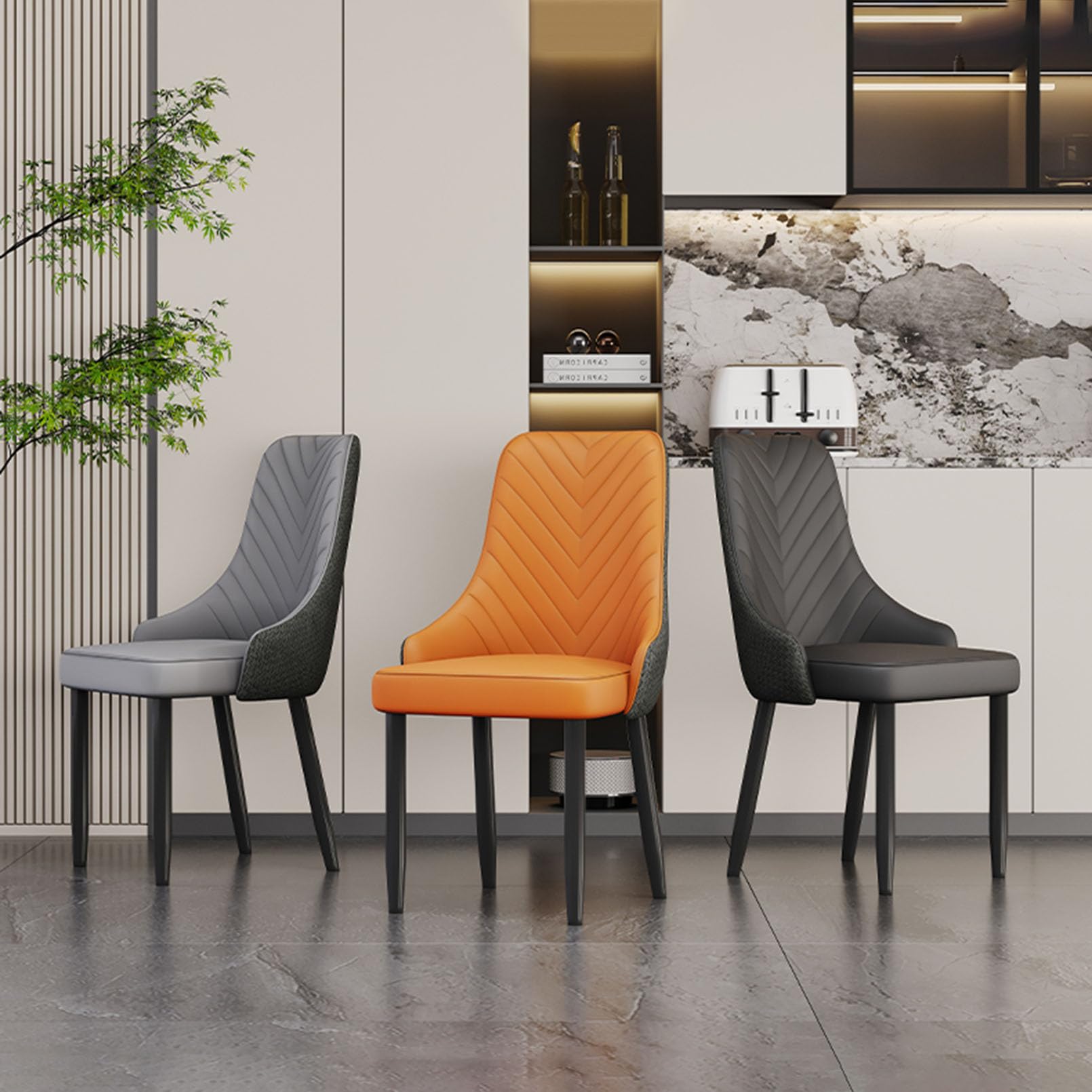 Sedia da Pranzo in Finta Pelle, Sedia Laterale d'accento Senza braccioli con Gambe in Metallo, Sedia da Salotto Imbottita per Soggiorno, Elegante Sedia di vanità con Schienale Alto