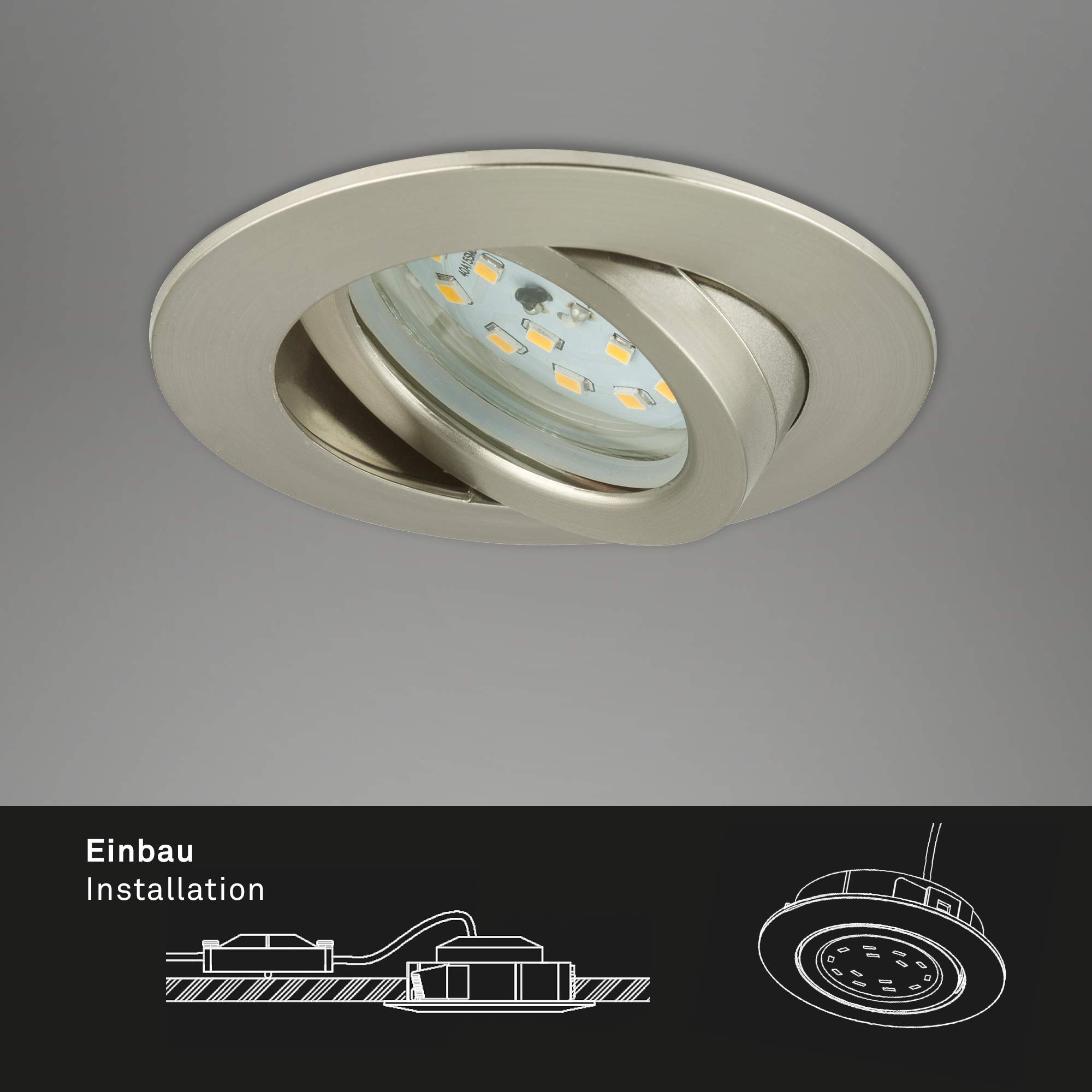 BRILONER LED Einbauleuchten Attach matt-nickel 3er Set Deckenspot Lampen