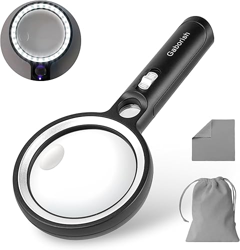 Lupa con 30 luces LED, 10 x 20 x 45 X, lupa iluminada de mano con 1 luz UV para lectura, inspección, monedas, joyas, lupa de luz de exploración
