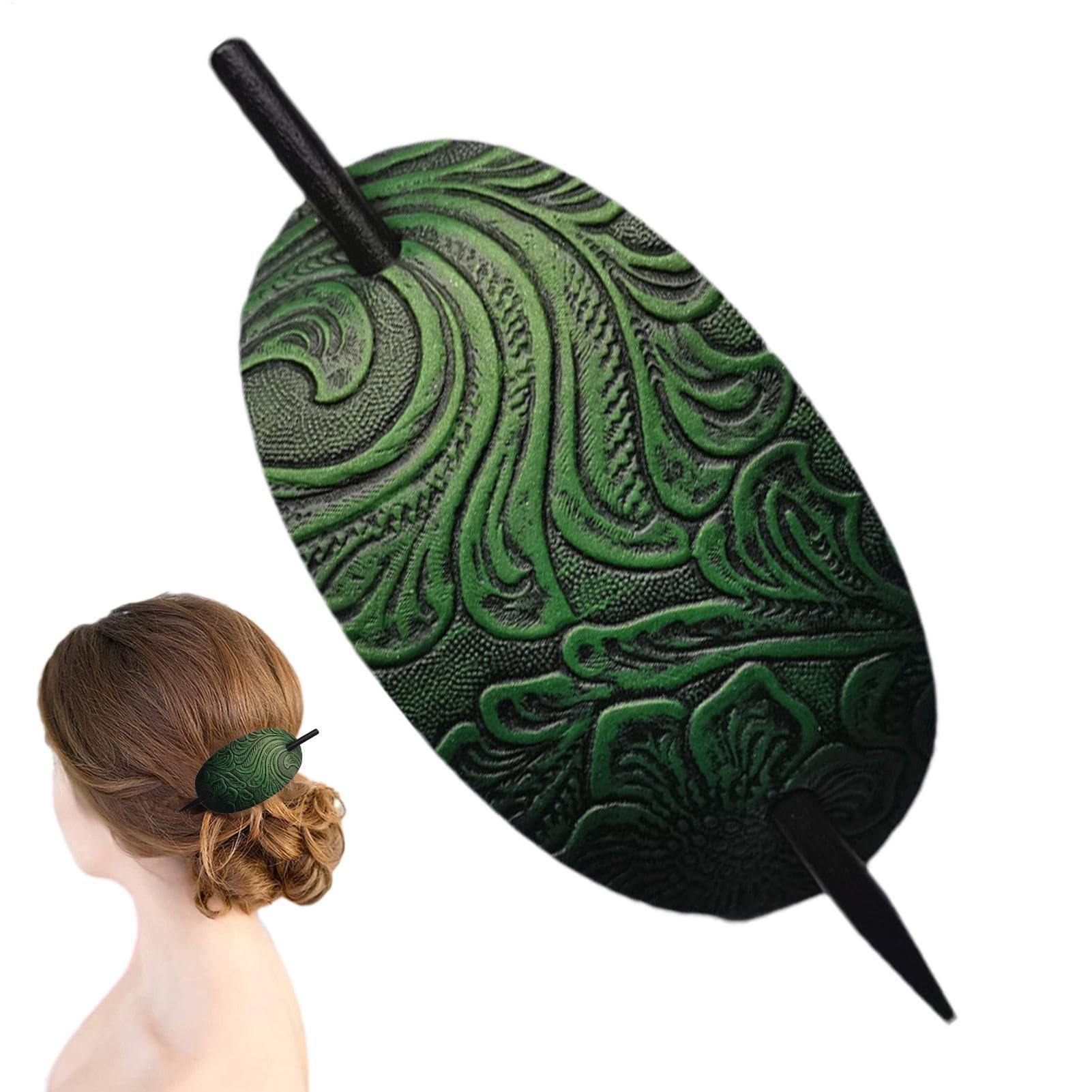 Leather Hair Barrette - Hair Clip with Stick, Hair Barrette, Oval Shape Faux Leather Hair Barrette | Leather and Stick Hair Slide Hair Pins Ponytail Holders Hair Accessories for Women Girls