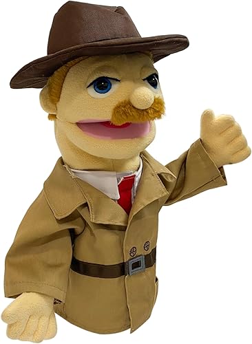 Miniatura 7 de Marioneta de entrilocuista de 16 pulgadas, títeres de mano para niños, marionetas de detective de felpa para adultos con marionetas de boca