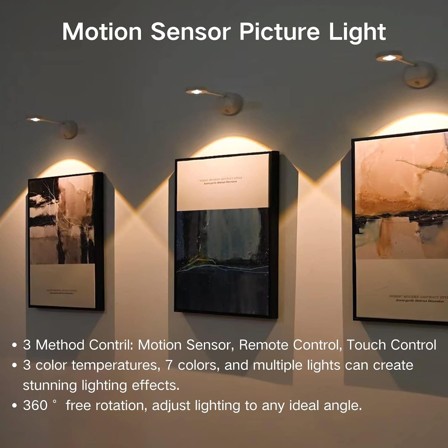 Rechargeable Wireless Motion Sensor Picture Light with 7-Color | 7-Color Changing & Dynamic Modes with Remote, Motion Sensor Spot light, 360° Rotation, Rechargeable & Dimmable