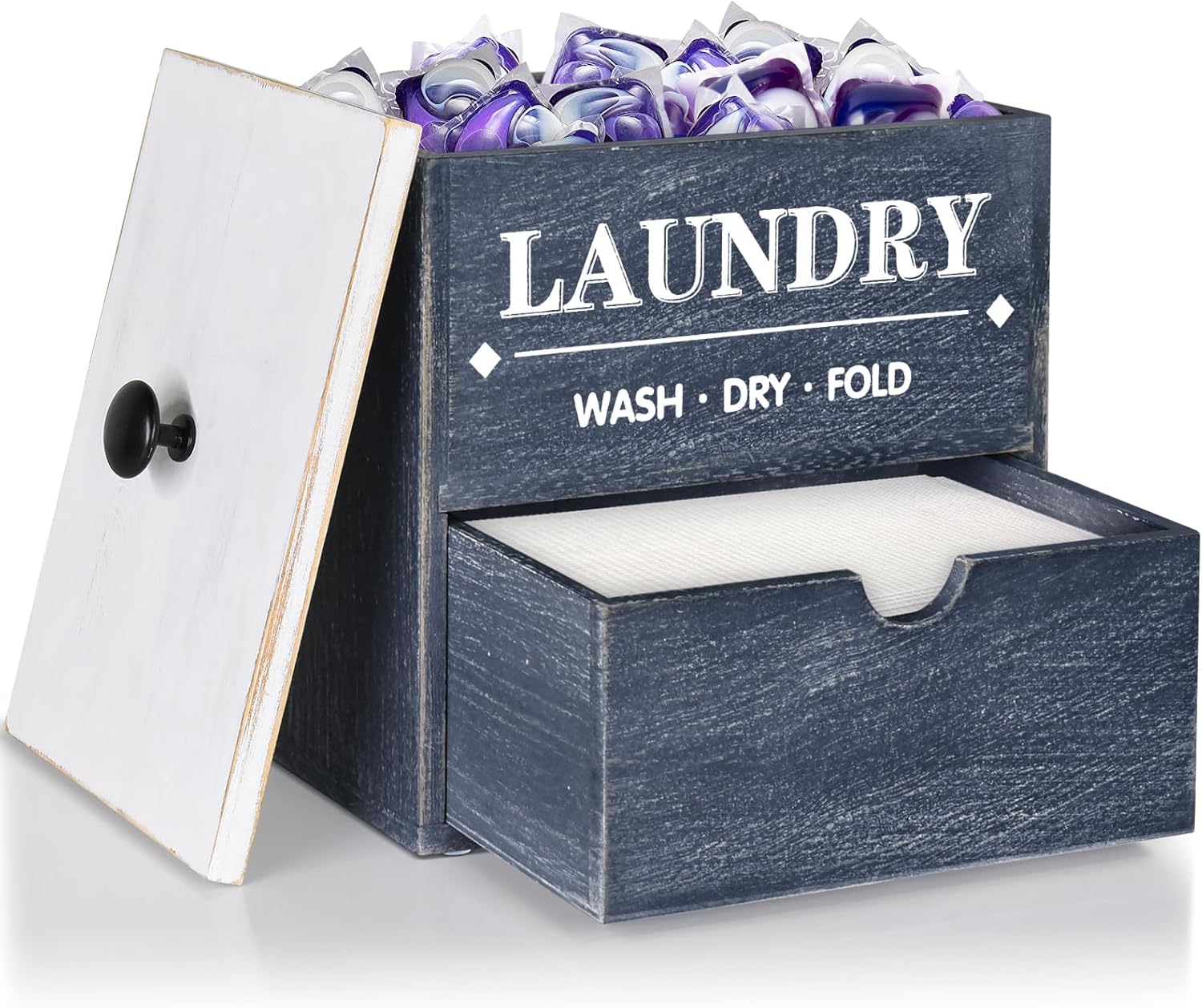 Dryer Sheet Holder with Drawer and Lid, Wood Dryer Sheet