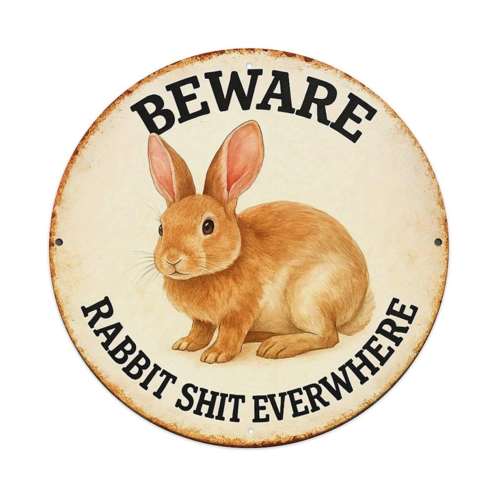 Beware Rabbit Shit Everywhere Sign Tin Sign Metal Poster Vintage Metal Signs for Home Man Cave Bar Cafe Kitchen laundry room Wall Decorations 8x8 inches