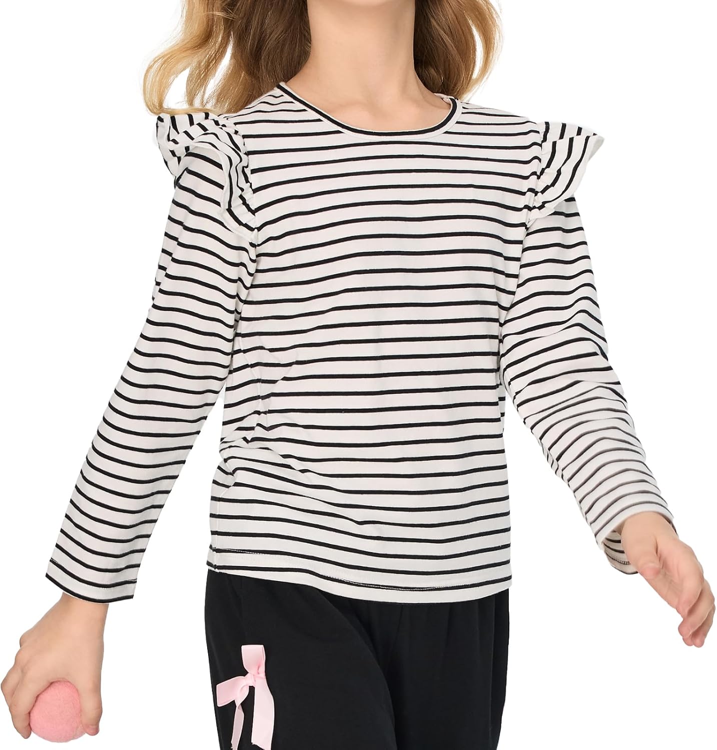 Girls Striped Long Sleeve Shirts Drop Shoulder Casual Fashionable Crewneck Blouse Tee Tops