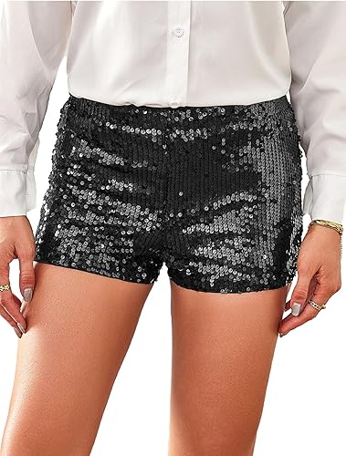 MakeMeChic Women's Glitter Sequin Straight Leg Shorts Elastic Waisted Y2K Party 