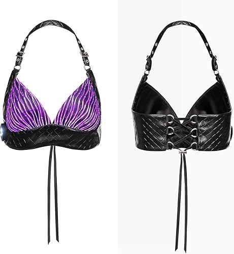 Miniatura 7 de Tops cortos para mujer con luces LED, sexy, rave, brasier iluminado, ropa de fiesta, de piel sintética, parte superior halter EDM para concierto