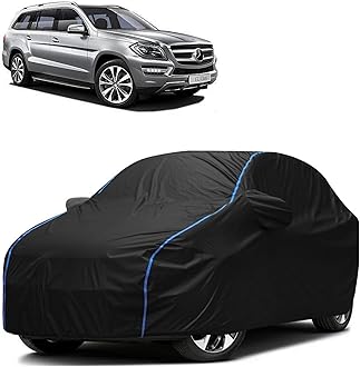 FAVY All Weather Resistant Car Body Cover Compatible with Mercedes Benz GL Scratch Proof, Anti-Dust, UV Protection with Windproof Buckle Strap and Mirror Pockets, Bottom Elastic Fitted-Black