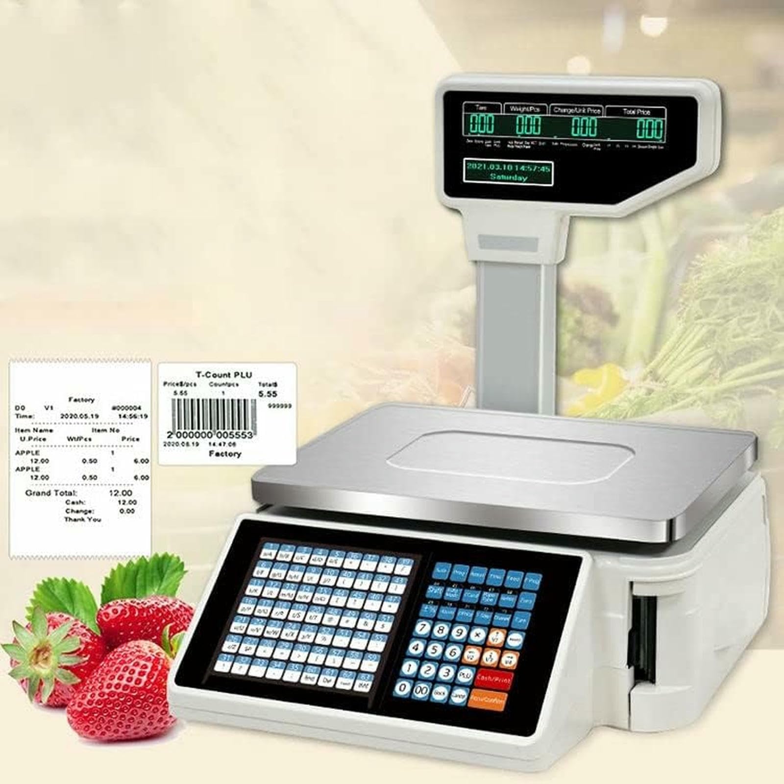 Échelles d'impression De Marque Commerciale, Échelle De Pesage De Code À Barres Numérique avec Étiquette Et Imprimante De Réception, pour La Pesée des Prix De Détail des Magasins