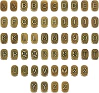 52Pcs Rectangle Letter Beads Antique Bronze Alphabet Spacer Beads Tibetan Alloy Slide Beads Crafts 11.5x7.5x5mm for DIY Bracelet Necklace Keychain Making Decoration