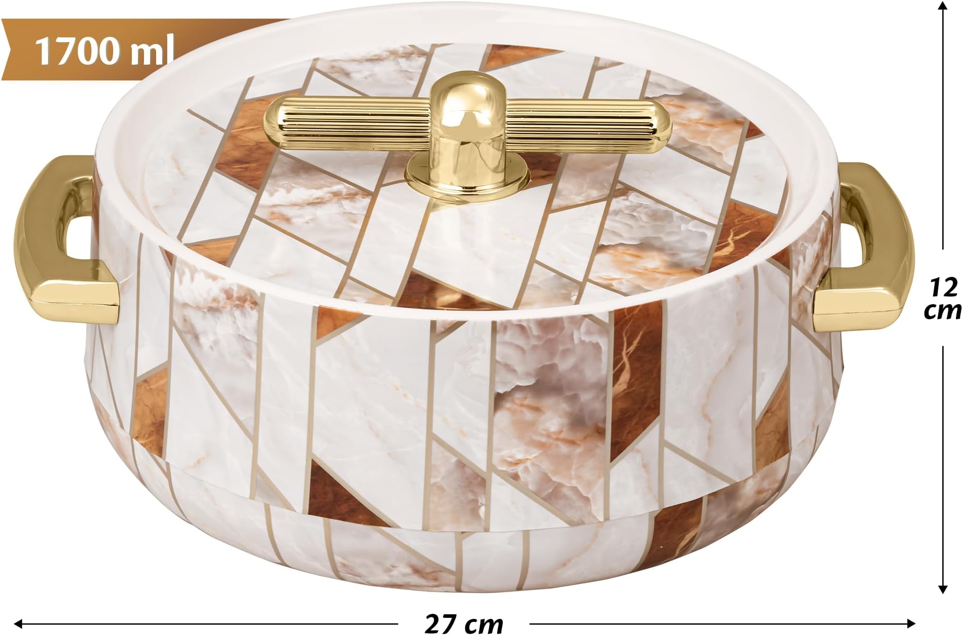 Selvel Elegance 1700ml Casserole | Advanced PU Insulation | Elegant Design Insulation|Keeps Food hot & Fresh for Long Hours|Chapati, Roti, Biryani and More (Ceramica White 1700)