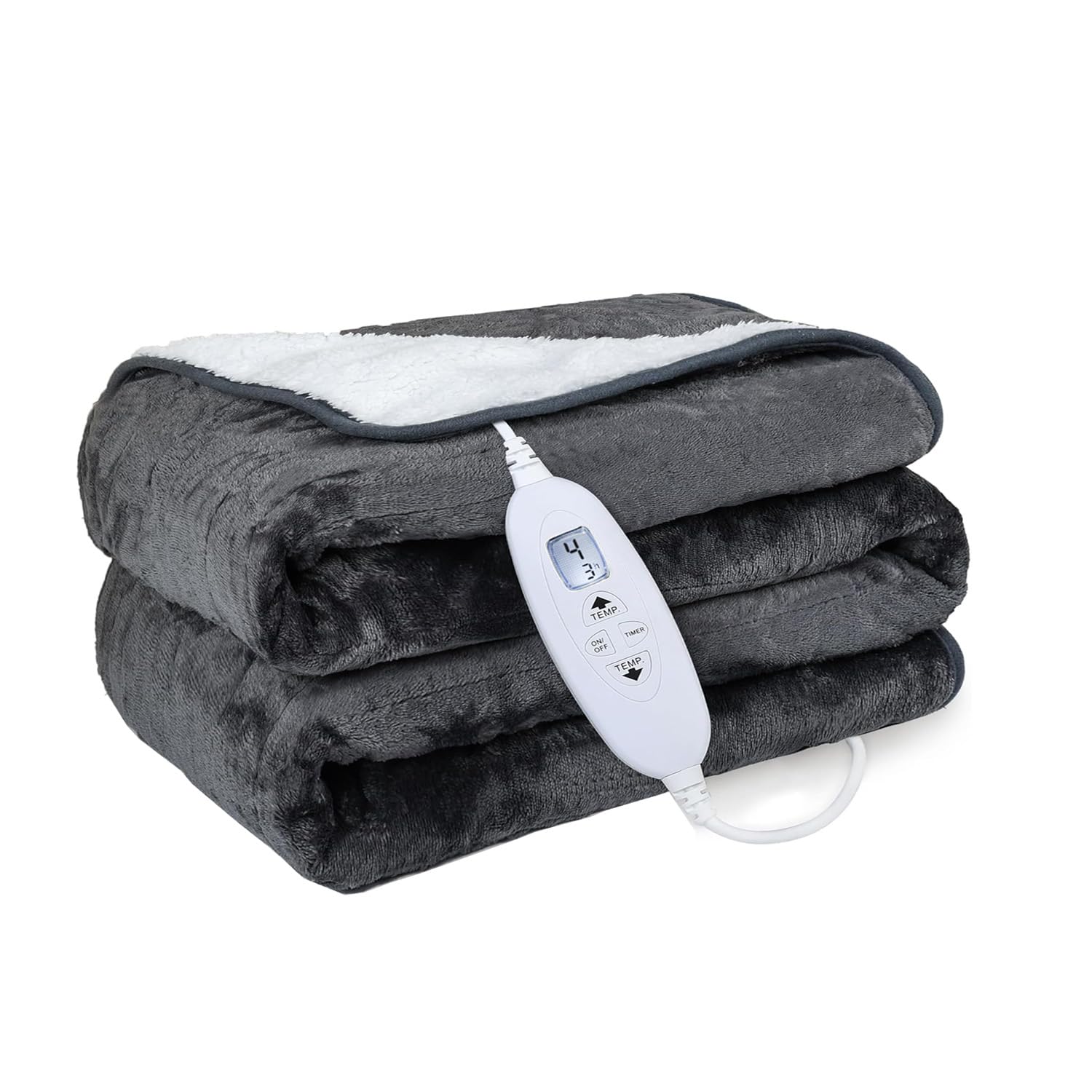 kinmaizi Electric Heated Blanket 2026 Upgraded - Soft Flannel Electric Throw, With 4 Heat Levels & 1-4H Hours Auto Off Overheat Protection, Machine Washable (130 x 180CM) Dark Grey