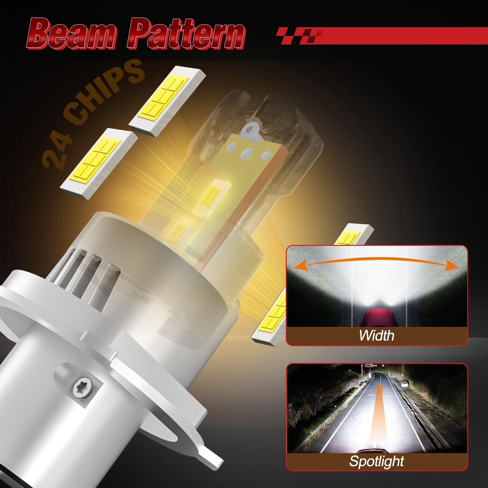 AUXIRACER Bombillas H4 LED, 30000LM 6500K Blanco Frío H4 LED 12V 120W, Luz Alta y Luz Baja Tamaño Mini 1:1 Plug and Play, Paquete de 2 — view 4