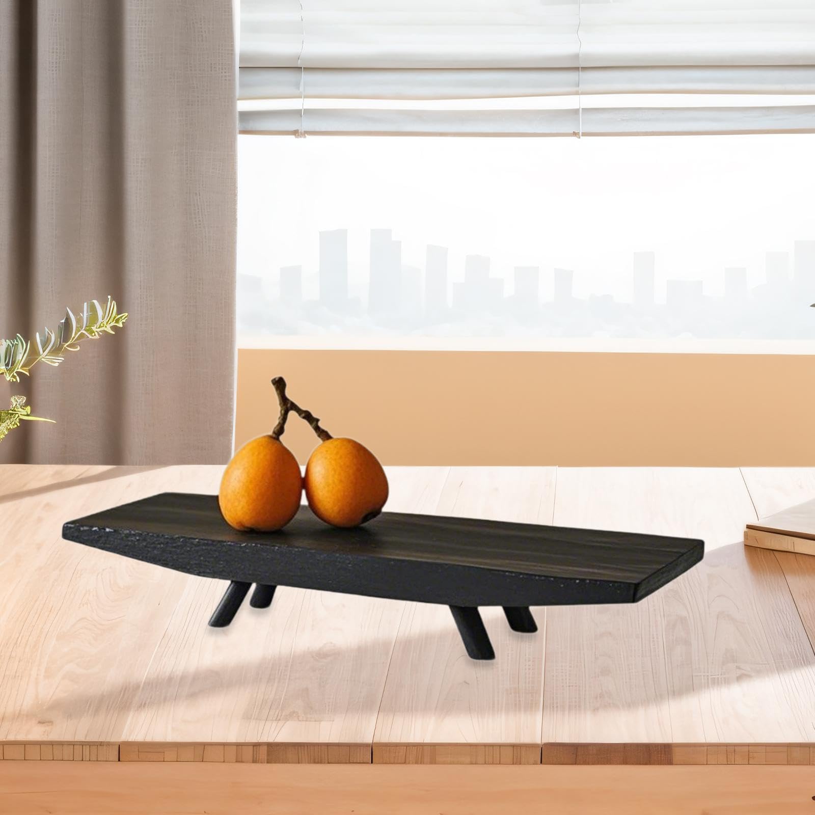 Bandeja de Almacenamiento de Madera Estilo Rústico, Bandeja Multiusos para Aperitivos Y Pan, Decorativa para