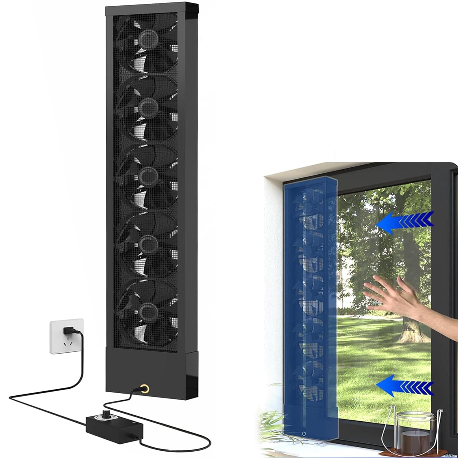 Extractor de aire vertical retráctil para ventanas corredizas: no requiere perforación, impermeable, velocidad variable, para dormitorios, espacios con humo, áreas calientes, 86-98cm/33.86-38.58inch